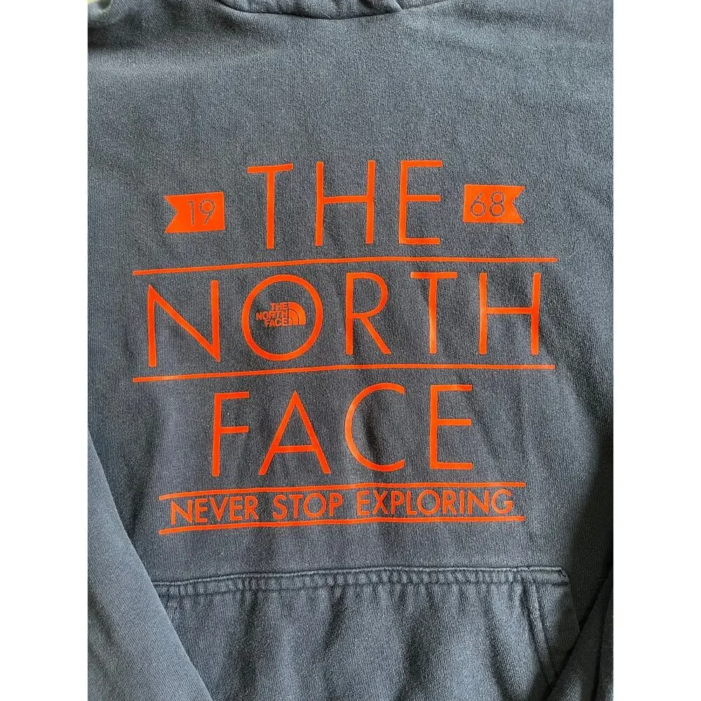 The North Face Men's Size Medium Spell Out Logo Blue Hoodie Hooded Sweatshirt - Picture 2 of 7